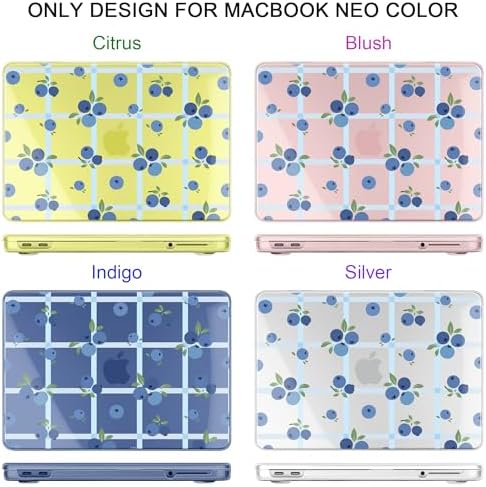 for MacBook Neo 13 inch Case 2026 (Model A3404, A18 Pro) Precision Fit & Scratch Unique Design Hard Shell, Keyboard Cover, Trackpad Protector, 2 OTG Adapter, for Women Cute, Blueberry Grid - Image 4