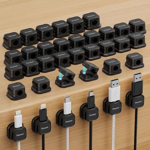 36 Pack Magnetic Cable Clip Organizer Cord Holder, Picozon Adhesive Cable Management, Wire Phone USB Charger Cable Holder, Keeper Organizer for Office Home Desktop Table - Black by Picozon