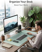 Aothia Faux Leather Desk Mat - Non-Slip PU Leather Desk Blotter, Waterproof Writing Surface, Large Desk Pad for Office & Home (Light Blue, 55" x 17") - Image 3