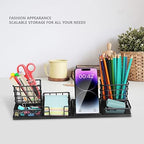DIY Desk Organizer Office Accessories, Multi-Functional Mesh Desk Organizer with 2 Pen Holder, 2 Paperclip Storage, 1 Phone Holder, 1 Sticky Note Tray and Bottom Tray (Black) - Image 3