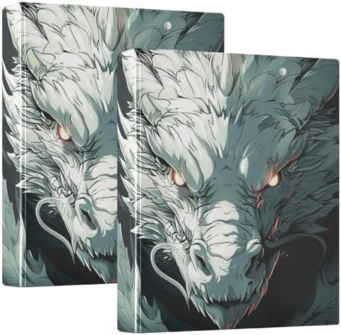 JIPONI 3 Ring Binder White Dragon Anime 1 Inch Round Binders for Men Women Students, Cute File Organizer for Office School, 2pcs by JIPONI