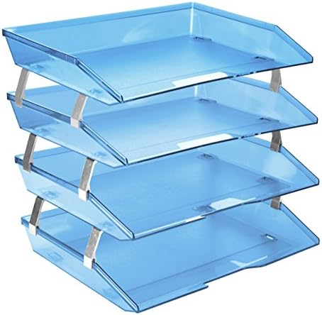 Acrimet Facility 4 Tier Letter Tray Side Load Plastic Desktop File Organizer (Clear Blue Color) by Organizingyourlife