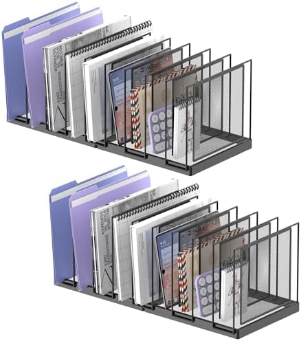 9-Section Desk File Organizer, Vertical File Holder, Mesh Desktop File Folder Metal File Organizer Stand for Office Home Classroom, Black, 2 Pack by JMHUD