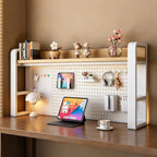 Desk Shelf-Includes a Pegboard and 31-Piece Storage Set, Desk Shelf Organizer for Top of Desk, Desk Hutch for Office & Home Office&Dorm (2-Tier White Frame + Natural Wood Board 29.5×9.8×26") by Unknown