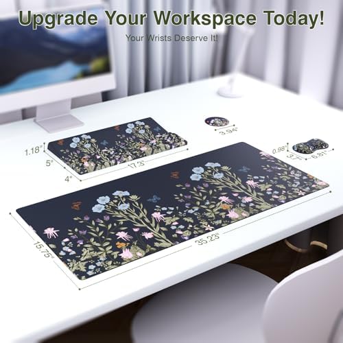 Ospelelf Keyboard Wrist Rest Stand Pad and Ergonomic Mouse Pad Set with Large Mousepad, Memory Foam Comfort, Premium Office Desk Accessories for Pain Relief, Moonlit Blossoms - Image 6