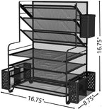 Simple Trending 7 Tier Desk File Organizer, Letter Tray Paper Organizer with Pen Holder and Metal Hanging Basket, Black - Image 6