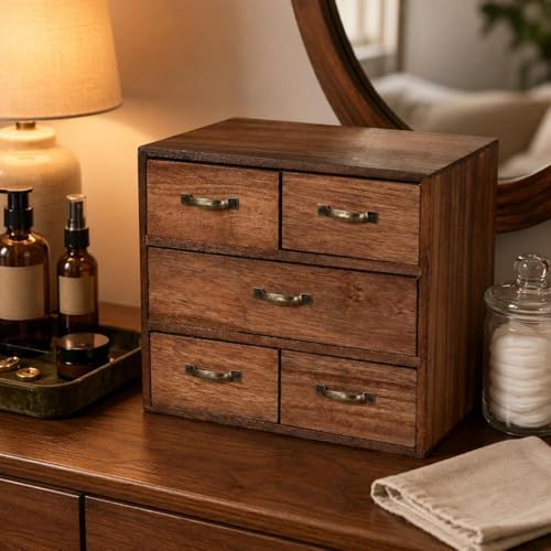 Gralara Wooden Desktop Organizer Desktop Drawer Organizer Wood Grain Wooden Drawer Cabinet for Office Desk - Image 4