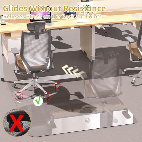 [Tempered Glass] Glass Office Chair Mat for Carpet Heavy 57" x 42"-1/5" Thick Premium Tempered Glass Duty Hard Glass Chair Mats -for Office Chair on Carpet or Hard Floor with 4 Anti-Slip Pads - Image 4