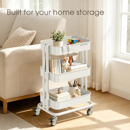 3 Tier Rolling Cart Metal Utility Cart with Lockable Wheels Home Office - Image 3