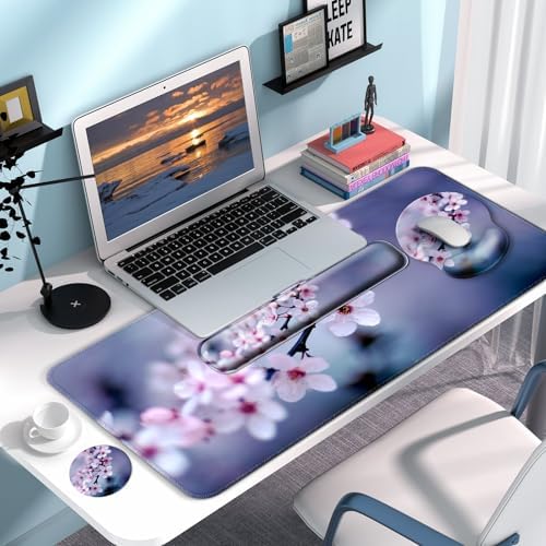 Desk Mat Set Keyboard and Mouse Pad with Wrist Rest Support - Image 3