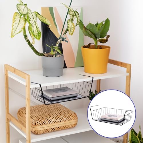 8 Pack Hanging Under Shelf Storage Basket, Steel Hanging Wire Rack Storage Baskets, Slide-in Baskets Organizer for Kitchen Cabinet Desk Organizer Storage, Space Saving, 16"D x 9"W x 5.9"H - Image 6