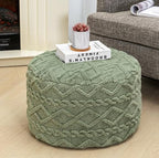 Round Pouf Ottoman, Single-Block Foam Core Foot Rest,Sage Green, 20x12In - Image 2