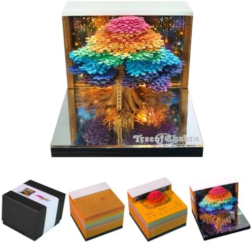 3D Calendar 2027, Desk Time Piece Calendar 2027,Tear-Away 3D Paper Art Notepad w LED Lights,Creative 3D Memo Pad Art Sticky Notes, DIY Paper Carving Gift (Tree-of-Chakra) by Ksgolif