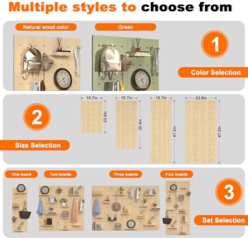 AMSXNOO Modular Wood Peg Board Wall Organizer Kits, 40X60CM/15.7X23.6IN - Image 3