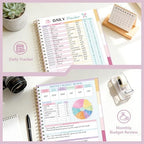 Ospelelf Oversized Budget Planner and Monthly Bill Organizer, Spiral Bindding Money Expense Tracker with Pockets & Stickers, 9" X 11" Large Pages for Spacious Writing, Original Fun Colorful Design, 12 Month Financial Notebook Pink - Image 4