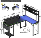 Aheaplus Small L Shaped Desk Gaming Desk with LED Lights & Power Outlets - Image 2