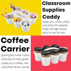 ALINK 6 Pack Classroom Caddy Storage Basket with Handle, Plastic Drink Cup Caddy Holder, 6 Compartments for Kids, Table, Office, Arts, Crafts, Crayon, Marker, Pencil, School Supplies - White - Image 4