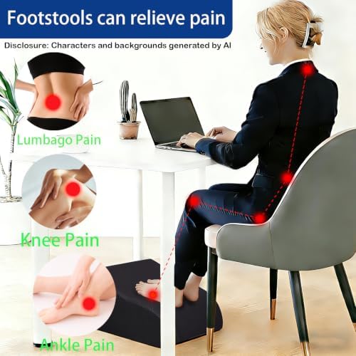 Foot Rest for Under Desk at Work, Ergonomic Under Desk Footrest with Washable Cover for Office, Home & Gaming Leg Elevation Pillow Black - Image 3