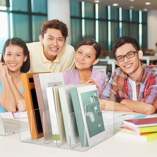 Affrolling 2 Pcs Acrylic File Organizer 5 Slots Clear Desktop File Collator Sturdy Acrylic File Folder Holder for Mail Letter Paper Document Office Home - Image 6