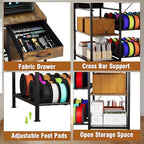3D Printer Table with Filament Storage, 3-Tier 3D Printer Stand with Power Outlet & Drawer, Heavy Duty 3D Printer Rack for Workshop Studio Office (Brown) - Image 6