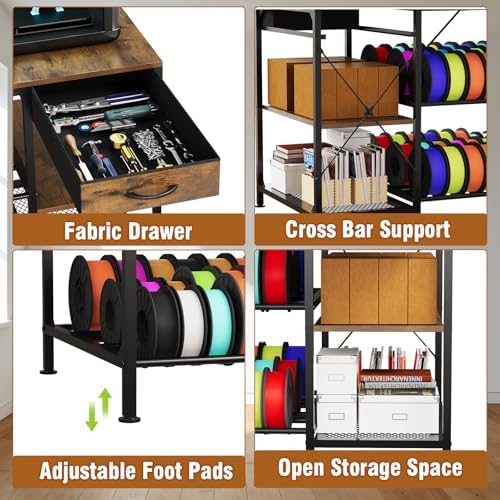 3D Printer Table with Filament Storage, 3-Tier 3D Printer Stand with Power Outlet & Drawer, Heavy Duty 3D Printer Rack for Workshop Studio Office (Brown) - Image 6