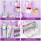 Comix Desk Organizer with 2 Drawer, Purple 360 Rotating Pen Holder for Desk - Image 4