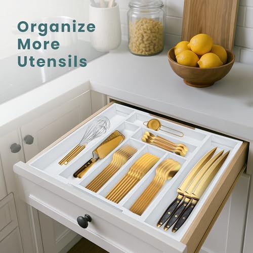 Sben Bamboo Cutlery Drawer Organizer, White, Medium - Image 3
