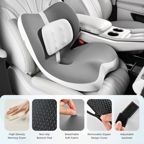 FLORICH 2 in1 Truck Seat Cushion and Lumbar Support Pillow Memory Foam Car Seat Cushion with Adjustable Strap for Truck Driver Long Drives, Fits Semi Truck Seat,Car,Office&Gaming Chair(Grey) - Image 2