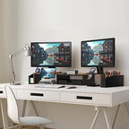 Simple Houseware Desk Dual Monitor Stand Riser with Drawer, Rustic Brown - Image 5