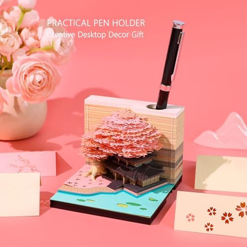 3D Memo Pad 260 Sheets Paper Carving Art 3D Sticky Notes Convenience Post Notes Marriage Tree Kawaii Notepad with Light Pen Holder&Bookmark DIY Creative Gifts - Image 3