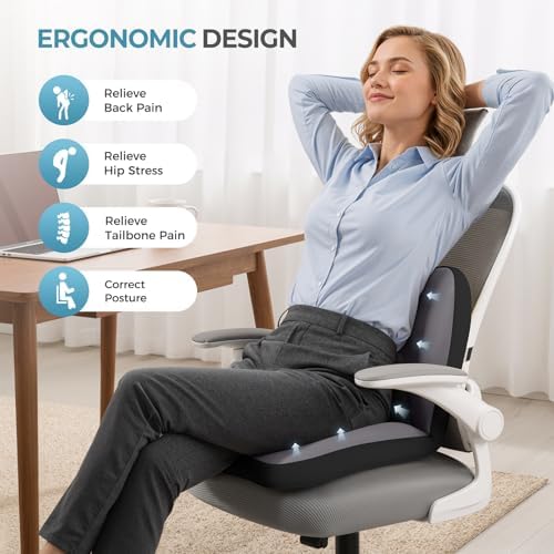 FLORICH 2 in1 Truck Seat Cushion and Lumbar Support Pillow Memory Foam Car Seat Cushion with Adjustable Strap for Truck Driver Long Drives, Fits Semi Truck Seat,Car,Office&Gaming Chair(Black) - Image 5