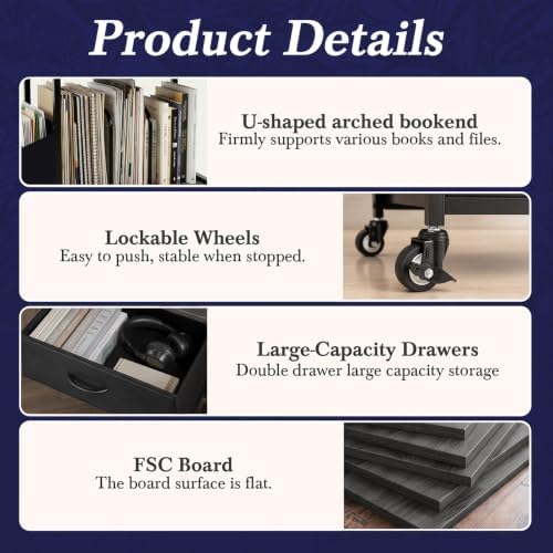 Faesun Printer Stand with Storage, 22'' Rolling Printer Table with 2 Fabric Drawers, File Cabinet for Home Office, Small Office Storage Cabinet with Side Pocket & Dividers, Gray - Image 5