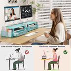 OPNICE Desk Organizer and Accessories, 2-Tier Computer Monitor Stand Riser with Drawer and 2 Pen Holders, Laptop Stand, Office Desk Accessories for Office Supplies, Teal Blue - Image 5