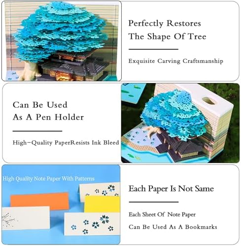3D Memo Pad 260 Sheets Tree House Notepad with Light Kawaii Sticky Note Pad 3D Paper Carving Art Craftwork Omoshiroi Desk Decoration Pen Holder DIY High-Grade Creative Gift - Image 4