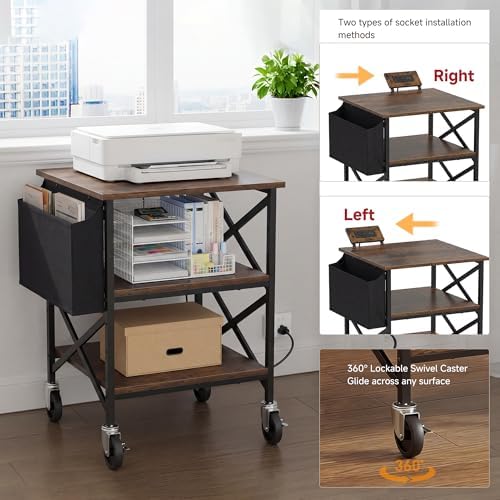 Large Printer Stand with Storage Bag, 23.6'' x 23.6'' with Power Outlet - Image 5