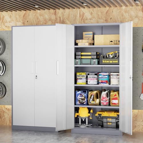 INTERGREAT Metal Storage Cabinet, 72" Locking Steel Cabinets with 2 Door and 4 Adjustable Shelves, Tall Metal Cabinet for Home Office, Garage, Warehouse,(New Grey) - Image 2