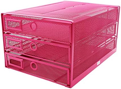 Exerz Paper Sorter 3 Drawer Wire Mesh A4 / Desk Multifunctional Desk Organiser/Multi-Layer Letter Tray - for Documents, Magazines, Notebooks and Letter (Pink) by Exerz