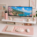 Bamboo Monitor Riser, Wide Desktop Monitor Stand for Desk with Clear Acrylic Legs, 31.5 x 8 inch Bamboo Wood Shelf, Fit Keyboard, Home Office Workspace Accessories, Study Stationaries Storage (White) by ThreeWayCut