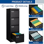 Fesbos File Cabinet - 4 Drawers Vertical 17.8" Deep Lockable Filing Cabinet Black Metal Storage Cabinets for Home Office to Hanging Files Letter/Legal/F4/A4 Size - Image 5