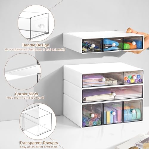 Desk Organizer with 9 Drawers, 4 Tier Plastic Stackable Storage Drawers for Desk Storage, Office Stationary Makeup Organizer Suit for Home, Office and School - Image 3