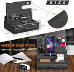 melafa365 Nightstand Organizer for Men,Phone Docking Station with Cable Management,Night Stand with Drawer,Bedside Organizer for Watches,Keys,Wallets,Gifts for Men（Black） - Image 7