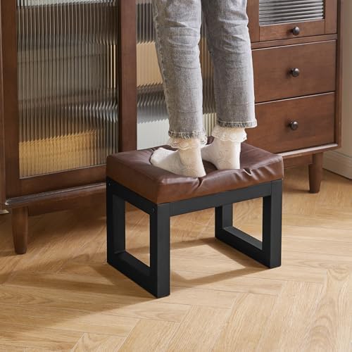 IBUYKE Small Footstool Ottoman, PU Faux Leather Footrest,Dark Brown WBD026Z - Image 6