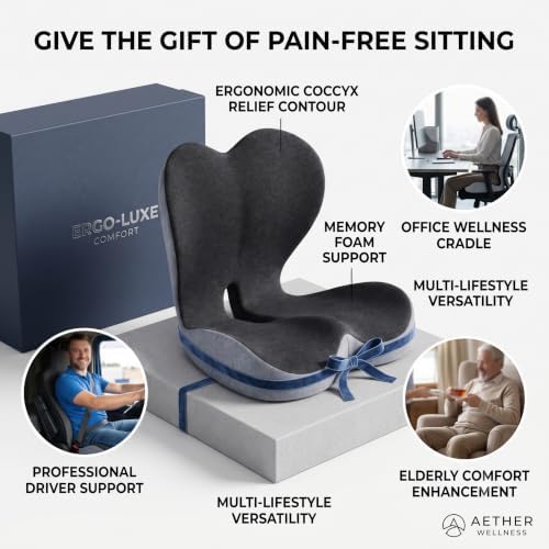 Memory Foam Office Chair Cushion with Lumbar Support Pillow – Ergonomic Desk Chair Cushion for Sciatica & Tailbone Pain Relief, L-Shaped Seat Cushion for Car, Truck, & Airplane Seat (Non-Slip Base) - Image 6