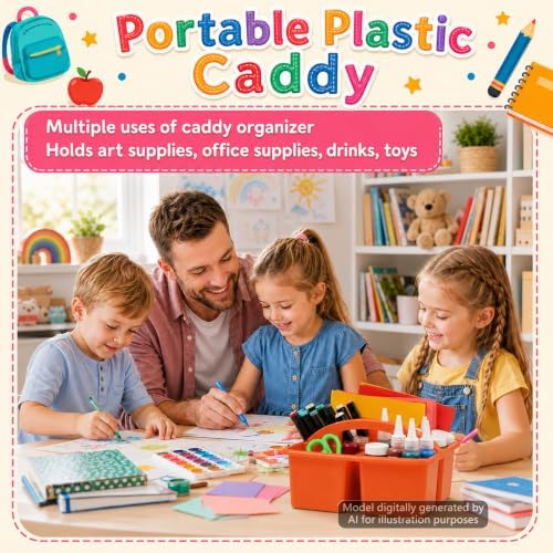 6 Pack Plastic Classroom Organizer Caddy with Handle, Boho Earthy - Image 5