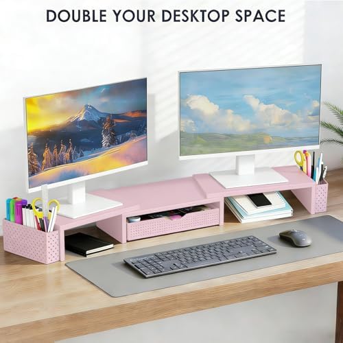 Spacrea Dual Monitor Stand Riser with Drawer and 2 Pen Holders - Image 6