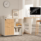 INNOD 3 Drawer Fluted Mobile Filing Cabinet with Lock, Lateral Rolling Under Desk File Cabinet, Wooden Printer Stand Table for Home Office Essentials Storage Organization Furniture Letters/A4(Oak) - Image 7