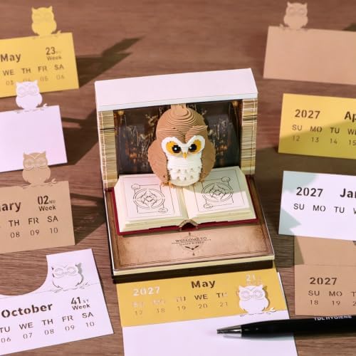 3D Memo Pad Time Piece Calendar 2027, 3D Tear-Off Art Desk Calendar 2027, Creative 3D Memo Pad Paper Art Tree House DIY Paper Carving Decoration (owl) - Image 5