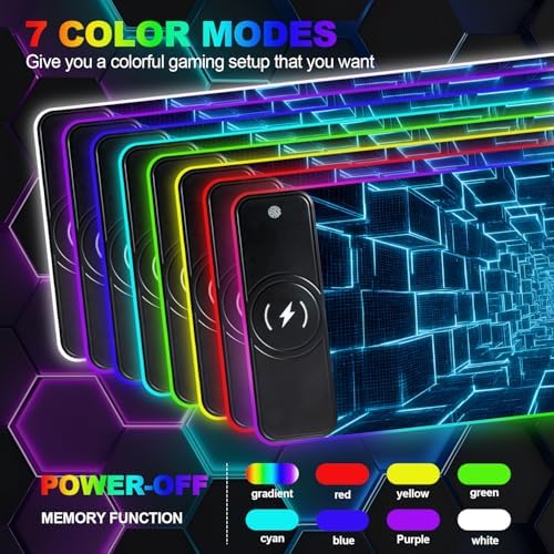 Wireless Charging RGB Gaming Mouse Pad, 31.5 x 11.8 Inch Extended Mouse Mat with Cyber Tunnel Design, LED Desk Pad with 7 Lighting Modes, Non-Slip Base for Gaming & Office - Image 3