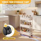 FOCHIER F Utility Slim Storage Cart,3-Tier Rolling Kitchen Office Laundry Room Cart,Mobile Shelving Unit Organizer for Living Room Bathroom Baby Diaper Narrow Places (White, UC-White-7.1inch) - Image 4