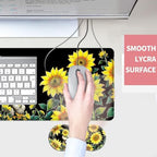Mouse Pad,Large Desk Mat Set, 4in1 XL Mousepad + Keyboard Wrist Rest+Mouse Wrist Rest+Coaster with Ergonomic Desk Pad for Home Office Table Computer Cover -Elephant with Sunflowers - Image 4